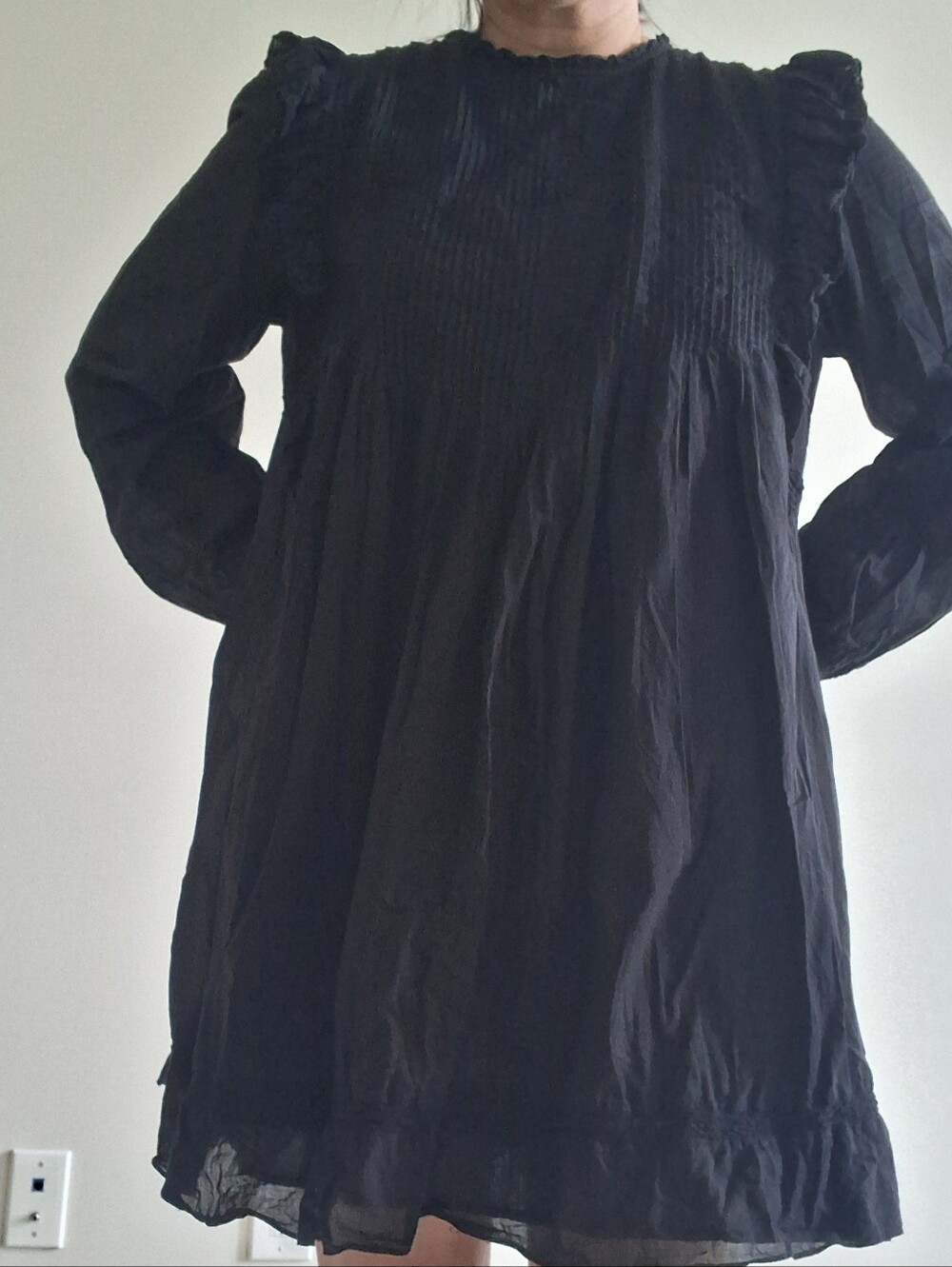 Aritzia Wilfred La Boheme Elie Broderie Cotton Lace Eyelet Dress Black Large - Picture 11 of 12